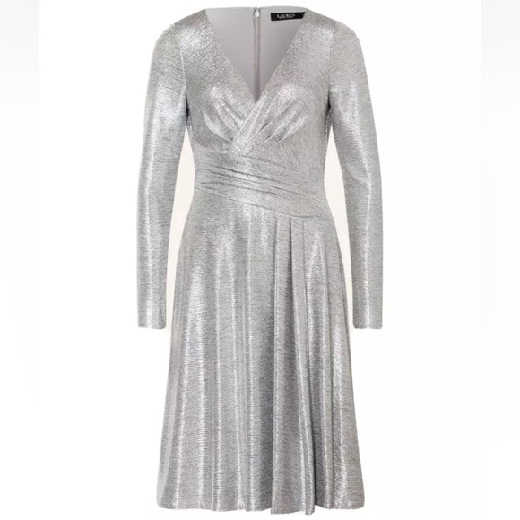 Lauren Ralph Lauren Glendon Silver Cocktail Dress Size 2 - Picture 6 of 10
